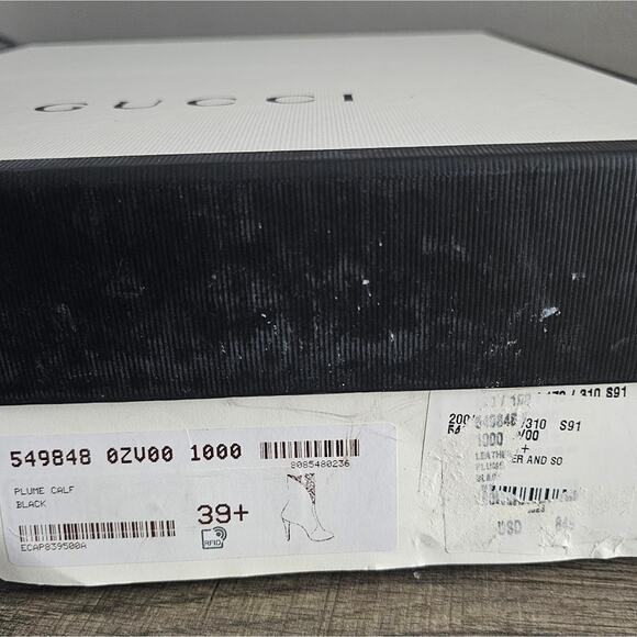 Gucci Women's Black Plume Calfskin Leather Lattice Cutout Boots Size EU 39.5 - Picture 10 of 11